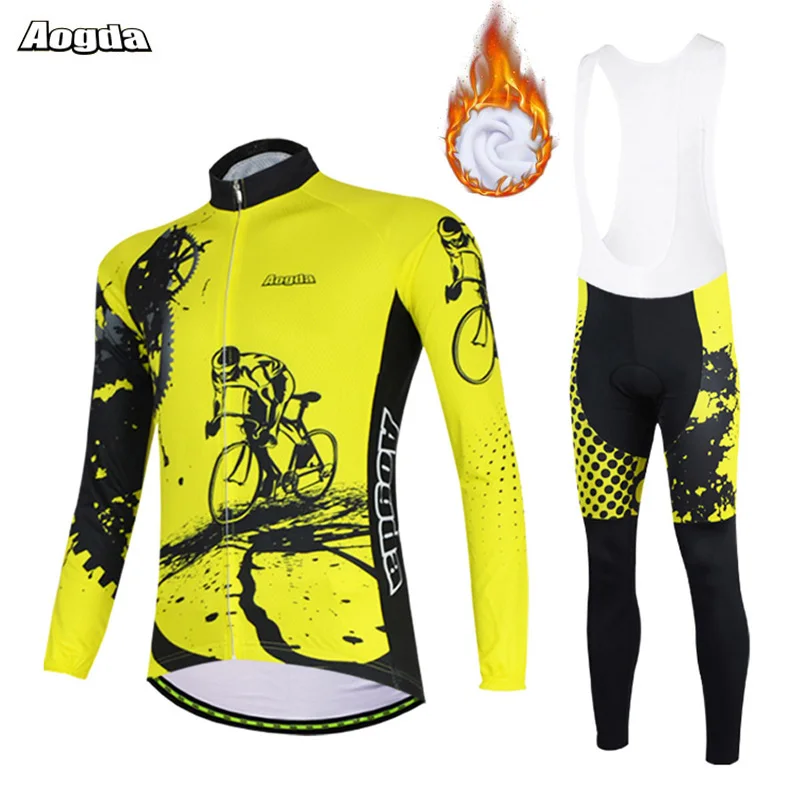 Комплект велосипедной одежды Aogda теплые флисовые штаны с длинным рукавом одежда