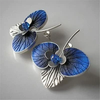 2022 new design elegant blue flower stud earrings for women fashion jewelry wedding bride statement earring vintage accessories