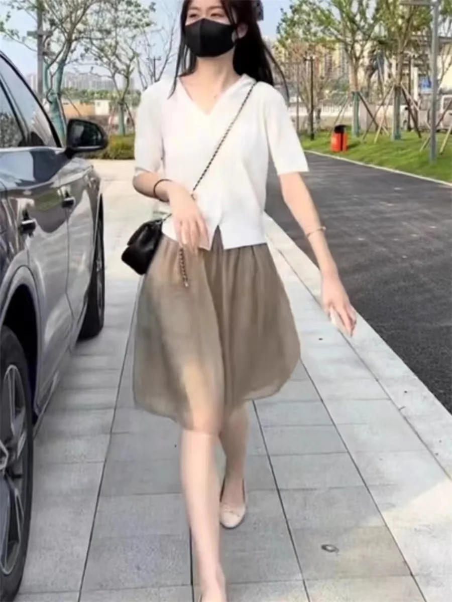 

COIGARSAM Women Short Skirt Summer New Patchwork Khaki Black Skirts Dropshipping