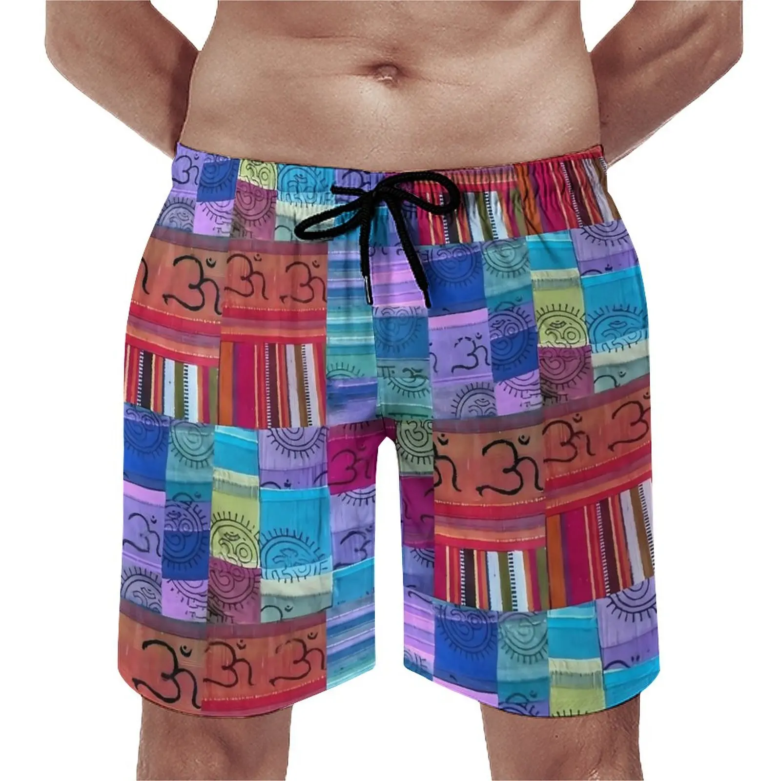 

Patchwork Print Board Shorts Vintage Design Beach Short Pants Males Graphic Surfing Quick Dry Swimming Trunks Birthday Present