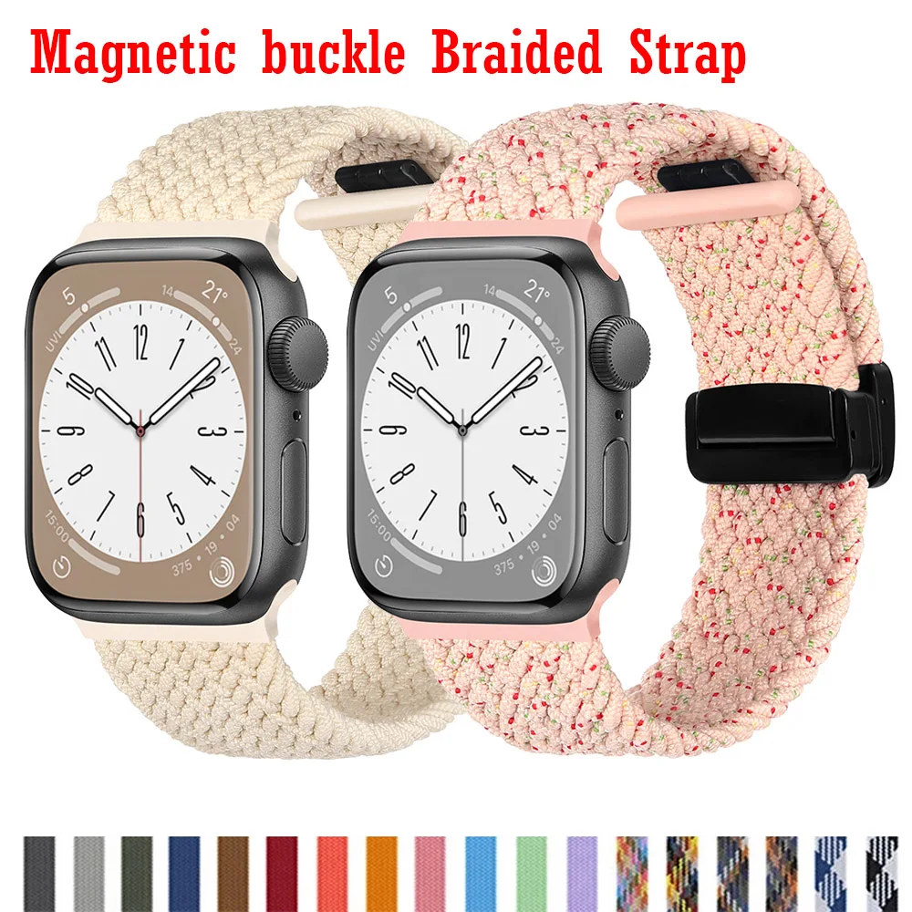 

Nylon Braided Strap For Apple Watch Band 44mm 40mm 45mm 49mm 41mm 38mm magnetic buckle Bracelet iWatch series se 7 3 5 6 8 Ultra