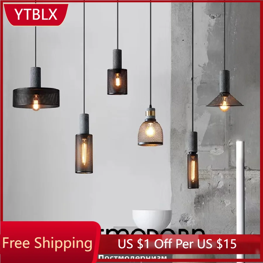 

Modern Industrial Style Pendant Light Indoor LED Cement Chandelier Iron Lampshade Bedroom Hanging Light For Hall Cafe Bar Table