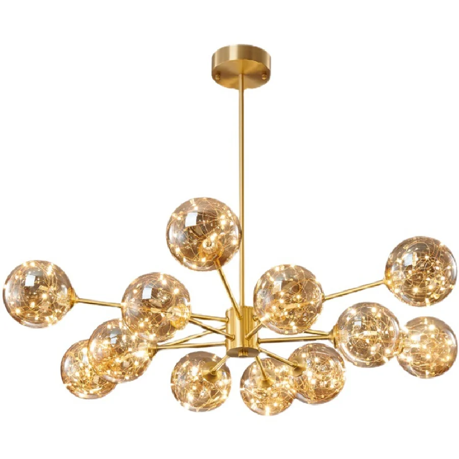 

Скандинавская светодиодная Люстра для декора комнаты, медная лампа со стеклянными звездами и шариками, подвесной светильник для спальни, с...