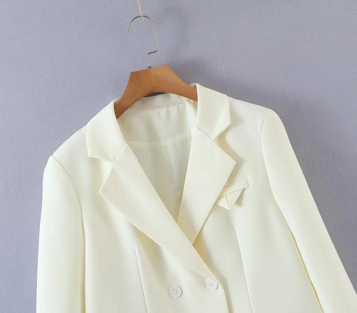 Jenny&Dave Ins Blogger Fashion Pockets Milk White Color Casual Blazers Loose Double Breasted Jackets Women