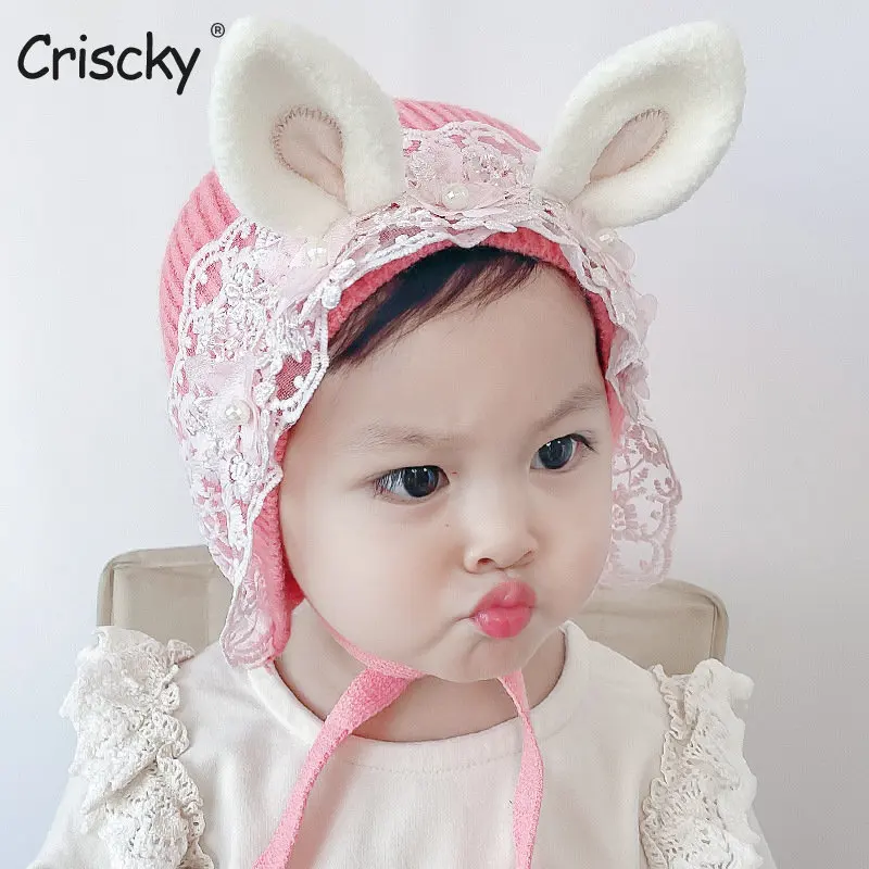 

Criscky 2022 Winter Spring Cute Cartoon Style Baby Hat Soft Infant Girls Cap Warm Kids Knitted Warm Hat for Baby Girls