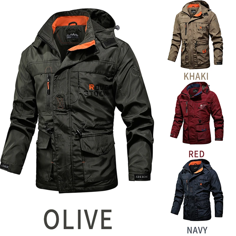 

Mens Tactical Jacket Autumn Quick Dry Military Coat Male Multi Pockets Hooded Windbreaker Waterproof Bomber Jacket Plus Size 4XL