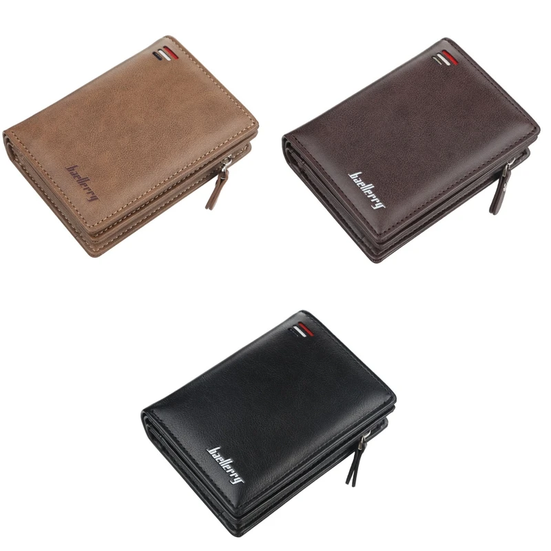 

Мужской кожаный короткий кошелек, винтажный деловой Кошелек двойного сложения с отделением для удостоверения личности и кредитных карт