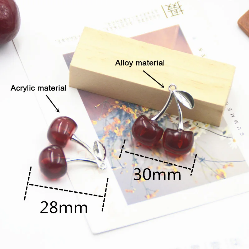 10pcs 28x30mm Alloy Creative Cherry Pendant Fruit Charms DIY Earring Necklace Jewelry Accessory Handmade for Women Girls Party