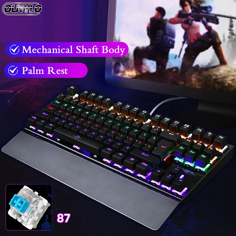 

87 Keys Mechanical Keyboard Cyan Shaft USB Wired Gaming Keyboard RGB Backlit Keypad Computer Accessories For Desktop PC Laptop