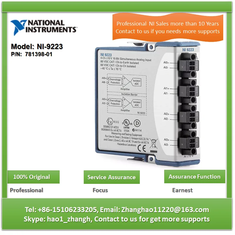 

NI 9223 781398-01 4-Channel 16-Bit Simultaneous Analog Input Module