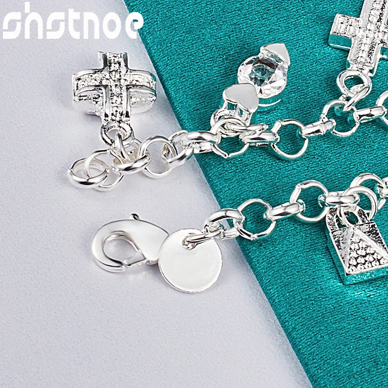SHSTONE Стерлингового Серебра 925 пробы Луна Сердце Замок Крест Кольцо Браслет Для