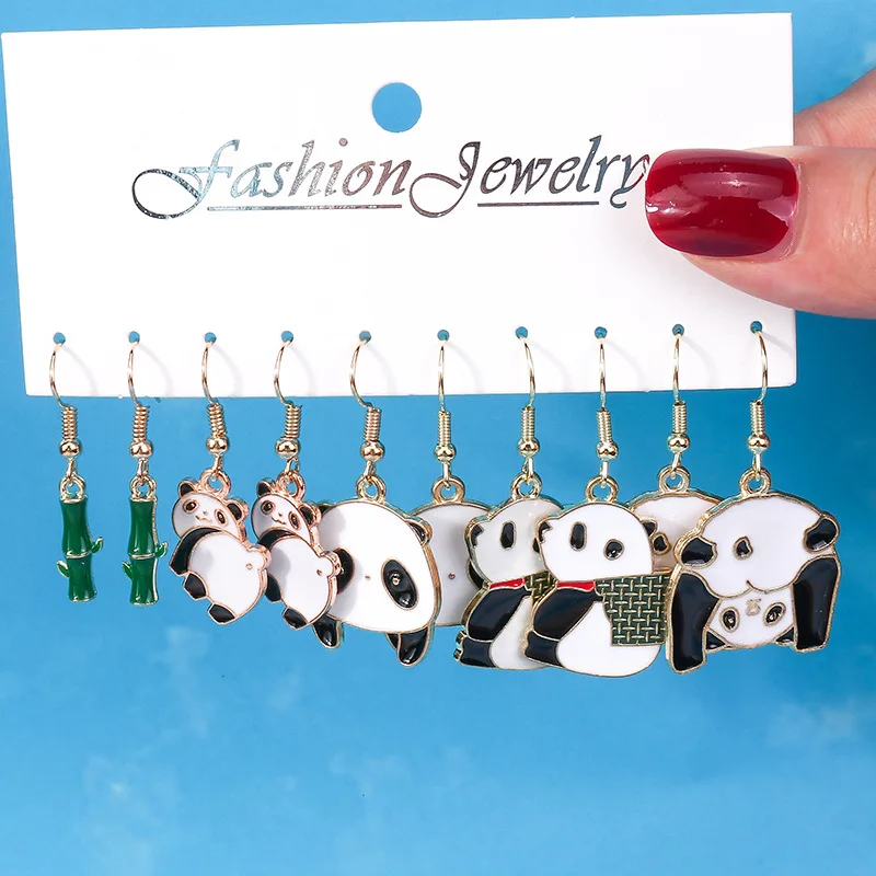 

5 Pair Panda Earrings Bamboo Animals Kawaii Handmade Fashion Interesting Girl Women DIY Jewelry Accessories Pendant Gift