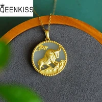 qeenkiss nc5302 fine jewelry wholesale fashion woman bride mother birthday wedding gift vintage cattle jade 24kt gold necklace