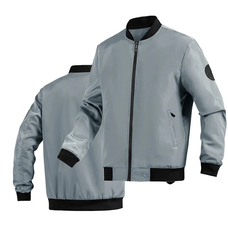 

Мужская повседневная куртка Бомбер с воротником-стойкой, деловая уличная одежда, ветровка на молнии, приталенная бейсбольная куртка-пилот, новинка 2023