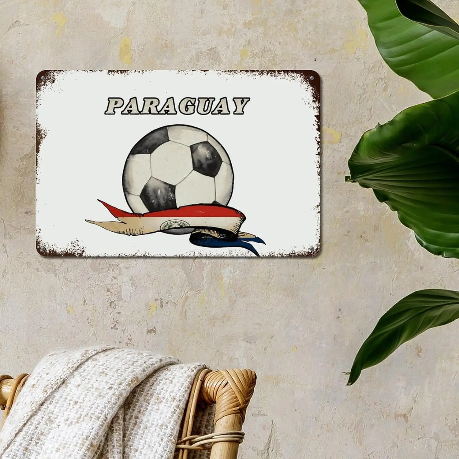 Металлический настенный знак с флагом Парагеи Флаг винтажным футбольным