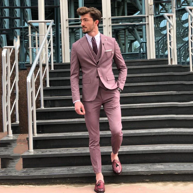 

2022 Men Suits Slim Fit Business Uniform Office Suit Wedding Groom Party 3-Piece Jacket Pants Vest Notch Lapel Two Button Blazer