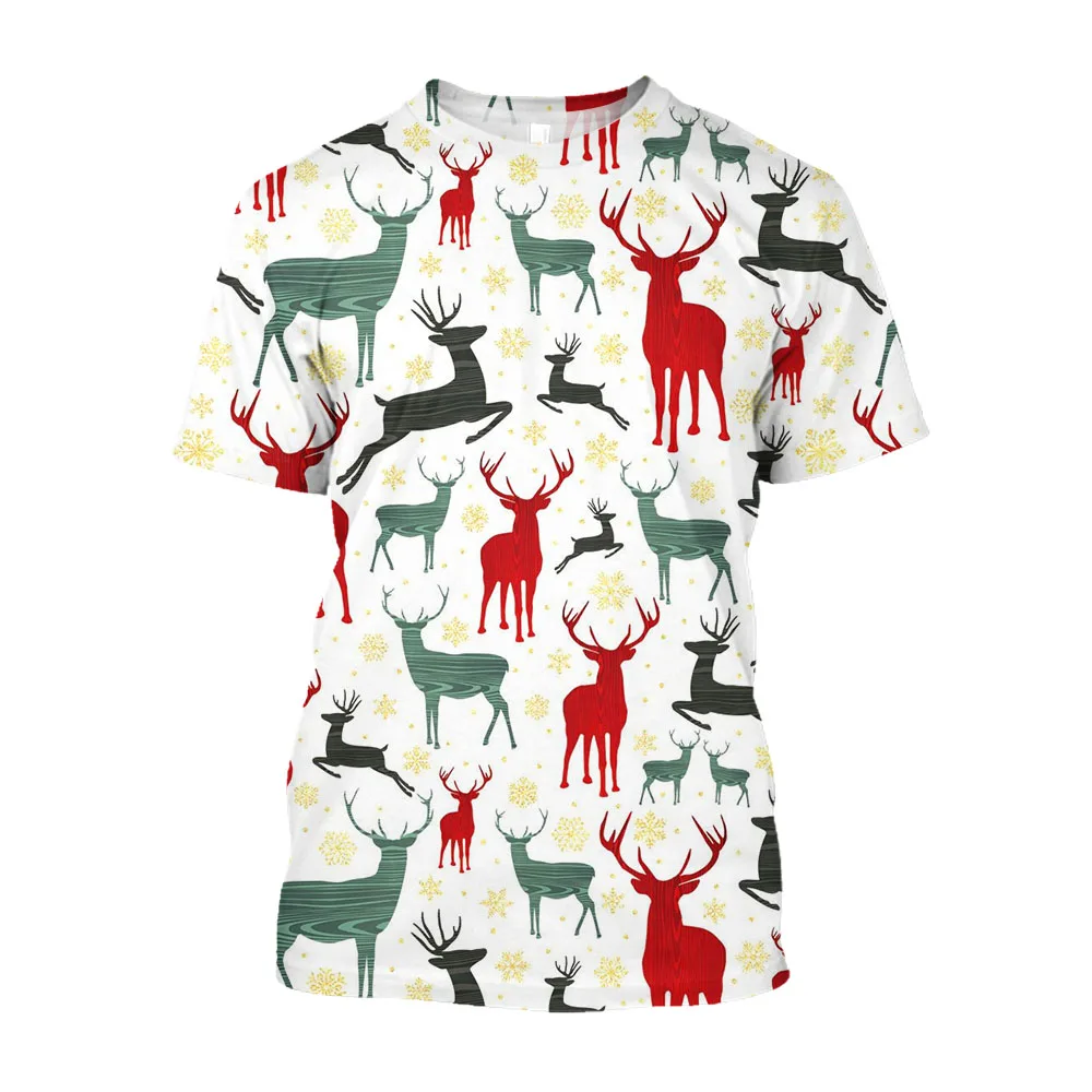 

Jumeast 3D Christmas Reindeer Printed T Shirt 90s Cartoon Baggy T-Shirts For Men Streetwear YK2 Youth Festival Clothing T-shirty