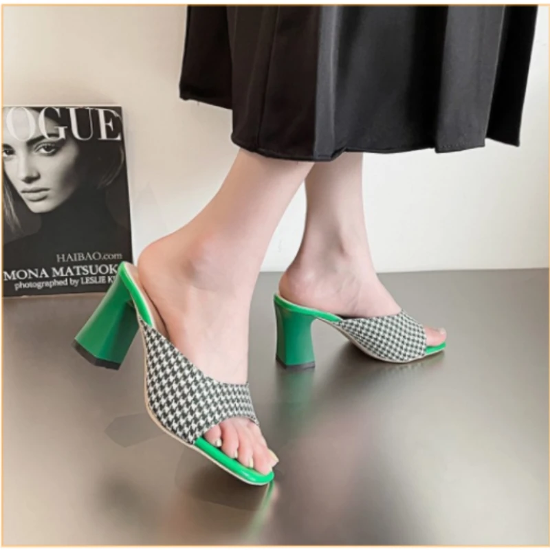 

Новинка лета 2022, женские шлепанцы с открытым носком, подходящие к цвету модные уличные женские туфли на высоком каблуке