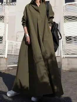 ZANZEA Autumn Stylish Women Vintage Long Sleeve Loose Sundress 2022 Casual Long Maxi Dress Kaftan Femme Solid Party Vestido Robe 2