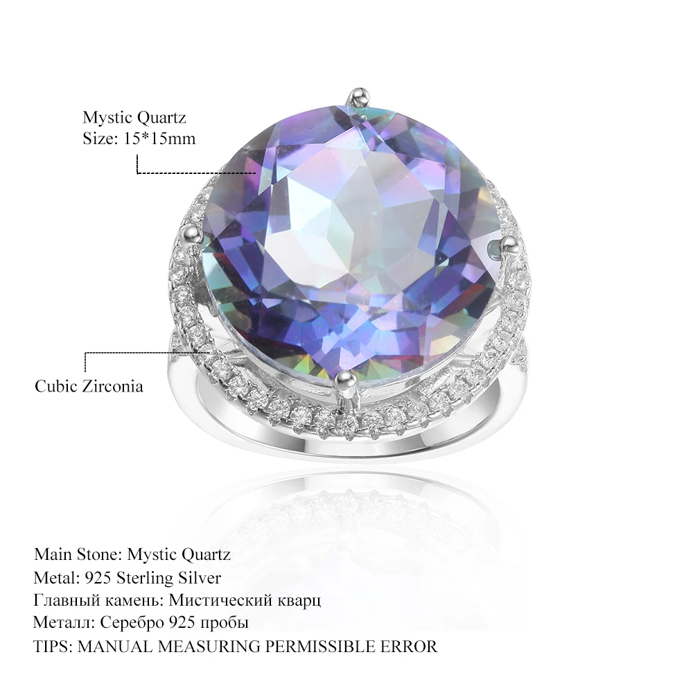GEM'S BALLET 925 Sterling Silver Gemstone Rings Blueish Mystic Topaz Vintage Cocktail Ring For Women Party Jewelrt