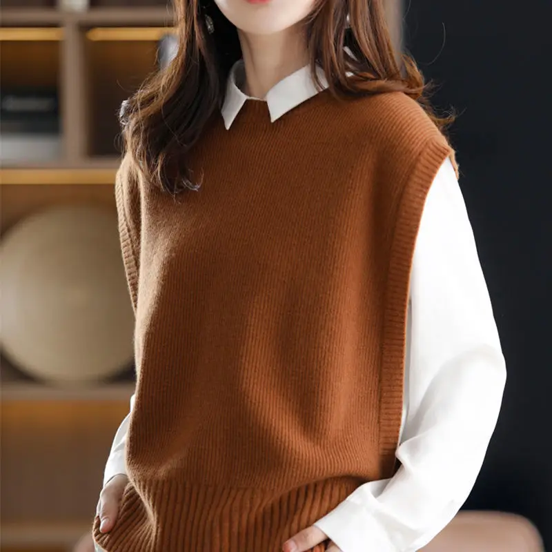 

Women Knitted Sweater Vest 2022 Spring Autumn Loose Vintage Sweater Sleeveless Girls O-Neck Pullover Tops Female Outerwear T246