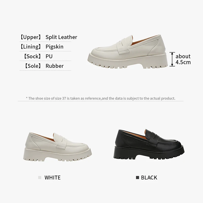 GOGD Brand Women Genuine Leather Loafers Shoes 2022 Autumn Fashion Platform Slip-On Pumps White Big Size 42 Office Lady Flats