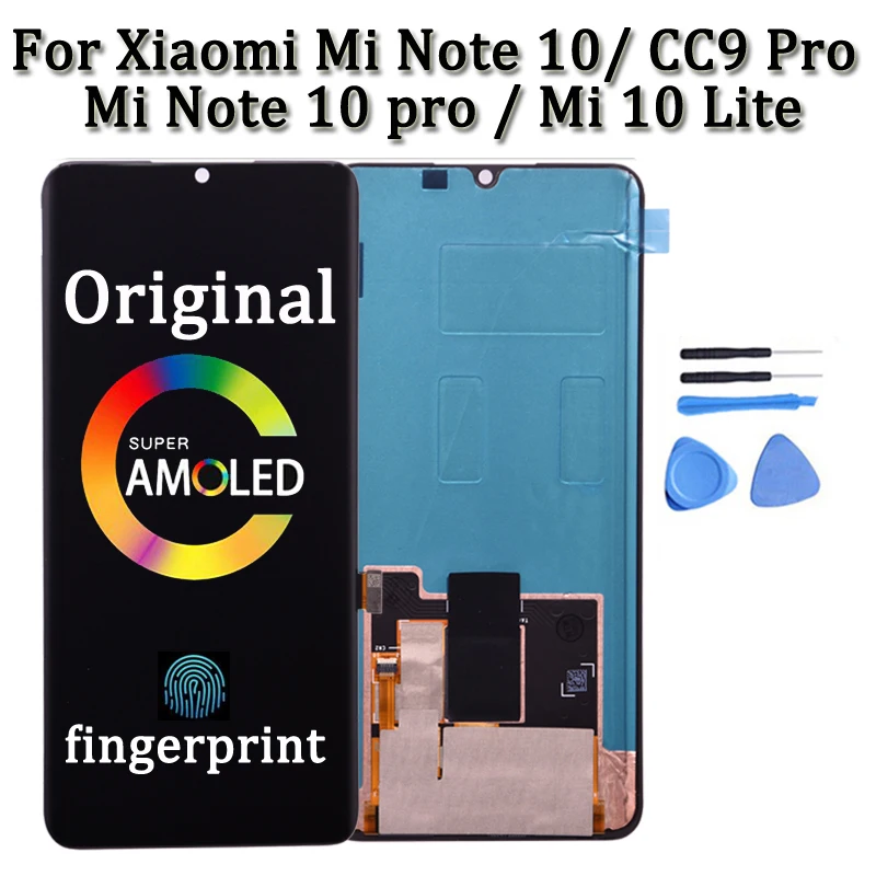 

Оригинальный ЖК-дисплей AMOLED для Xiaomi Mi Note 10 Note 10 Pro, сенсорный экран в сборе, дигитайзер для Xiaomi Note10 lite CC9 Pro LCD