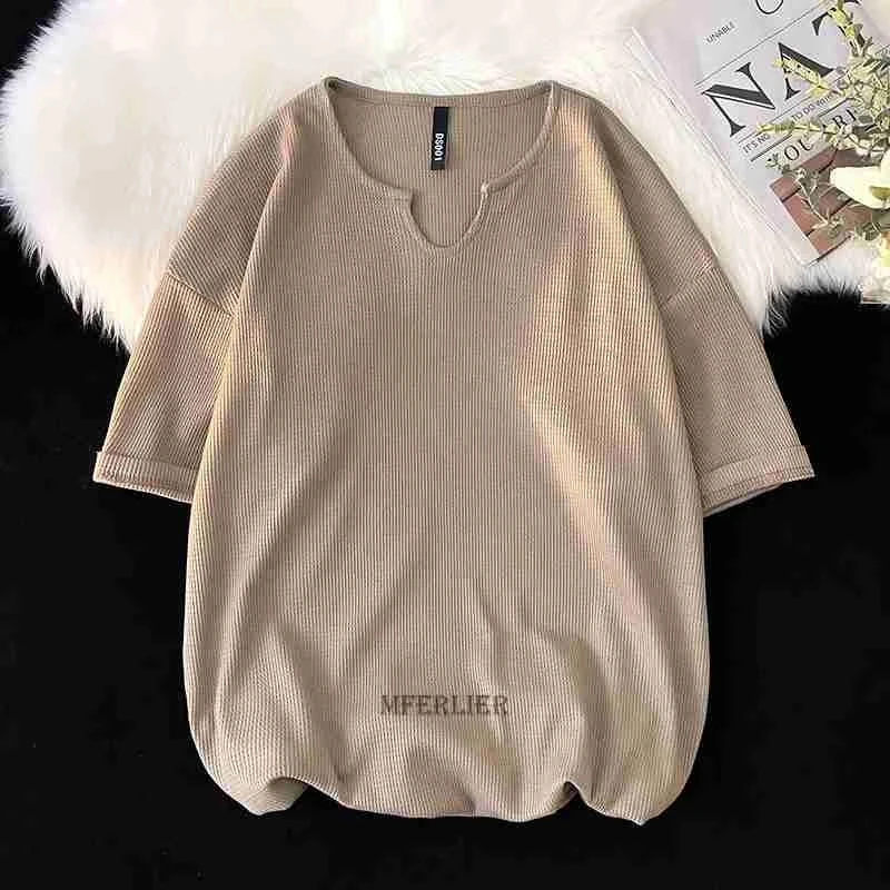 

summer men waffle plaid tshirt short sleeve plus size 8XL tops tees khaki mferlier new arrived tshirts