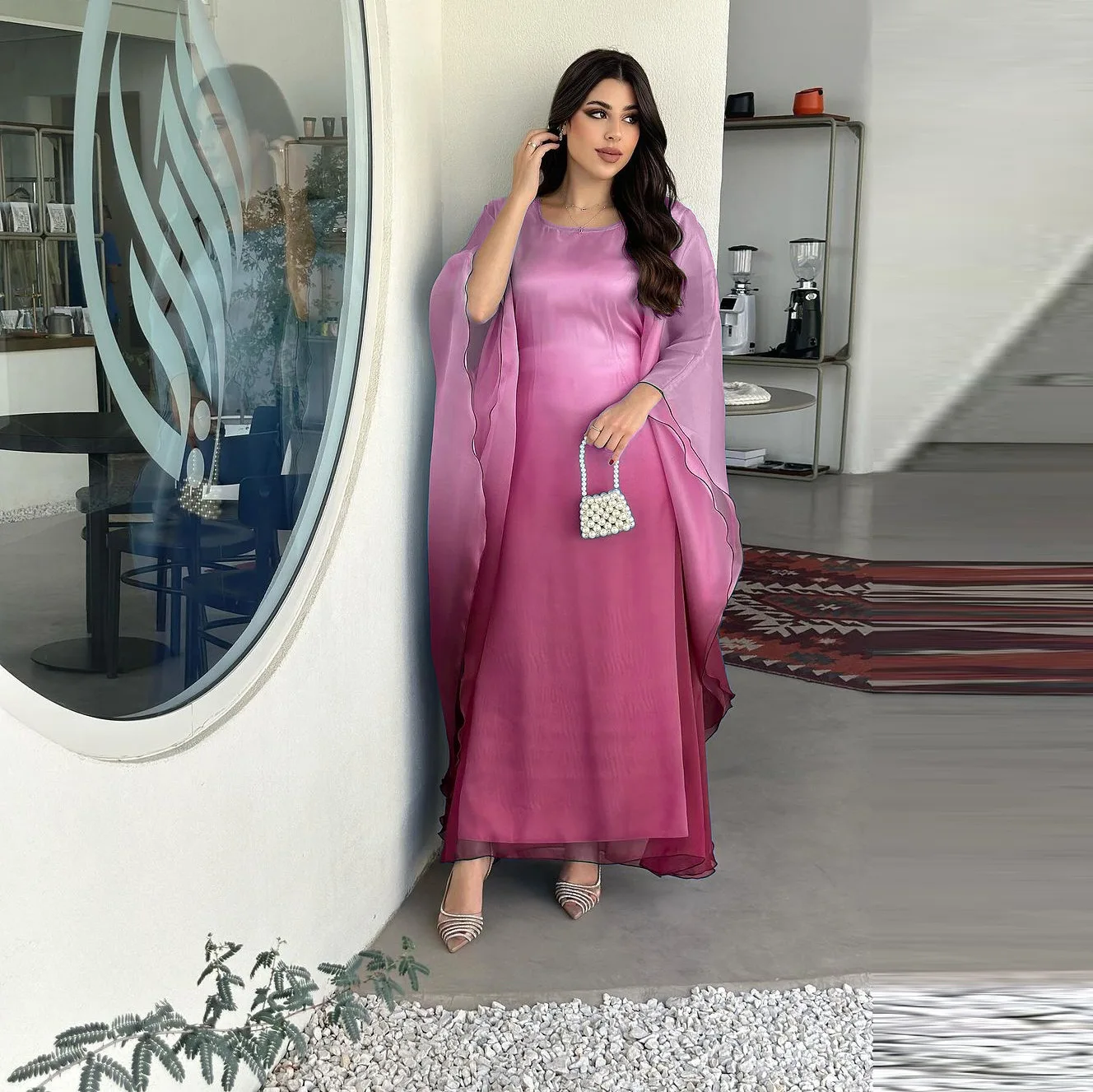 Летнее атласное платье Абая с градиентом мусульманское вечернее длинное