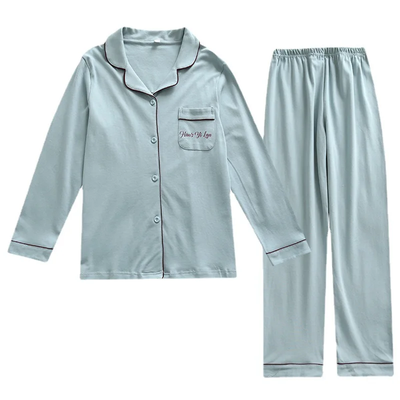 New Pajamas for Couples Pure Cotton Spring and Autumn Homewear Breathable and Comfortable Sleepwear Suits with Turn-over Collar