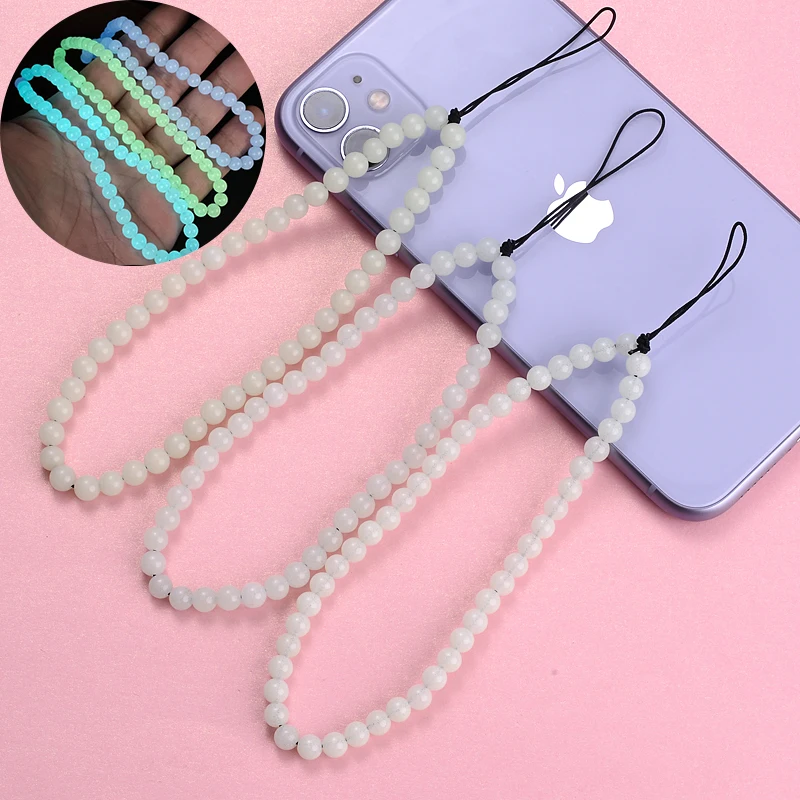 

Модные 6 мм круглые бусины светящиеся телефонные цепи Светящиеся в темноте телефонный ремешок против потери для женщин мужчин ювелирные из...