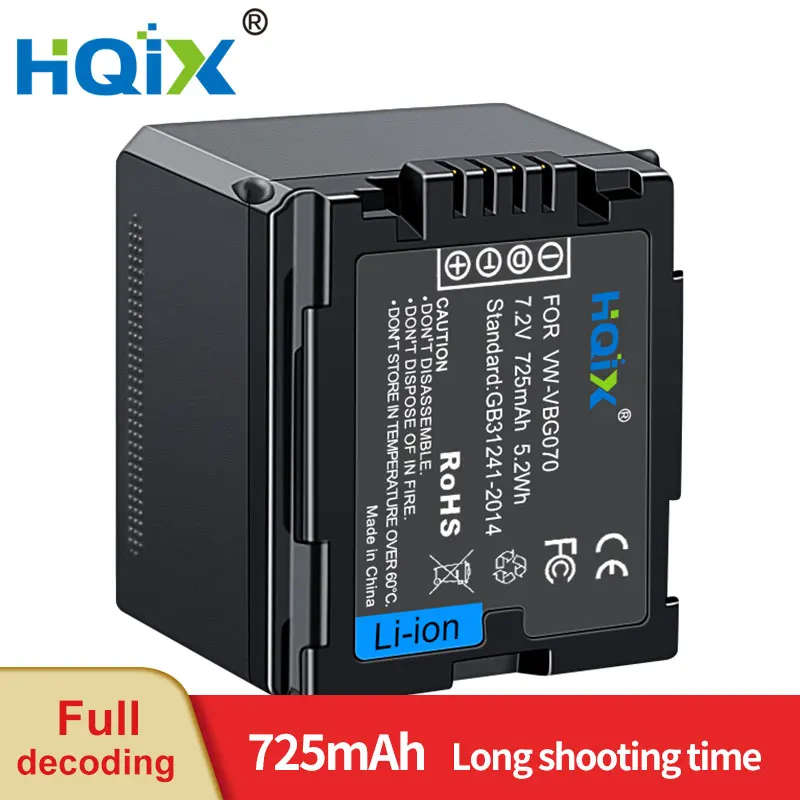 

HQIX for Panasonic HDC-SD9 SD200 SD20 SD1 SD5 HS200 HS600 HS350 HS100 HS9 SDR-H258 H40 H60 H80 Camera VW-VBG070 Charger Battery