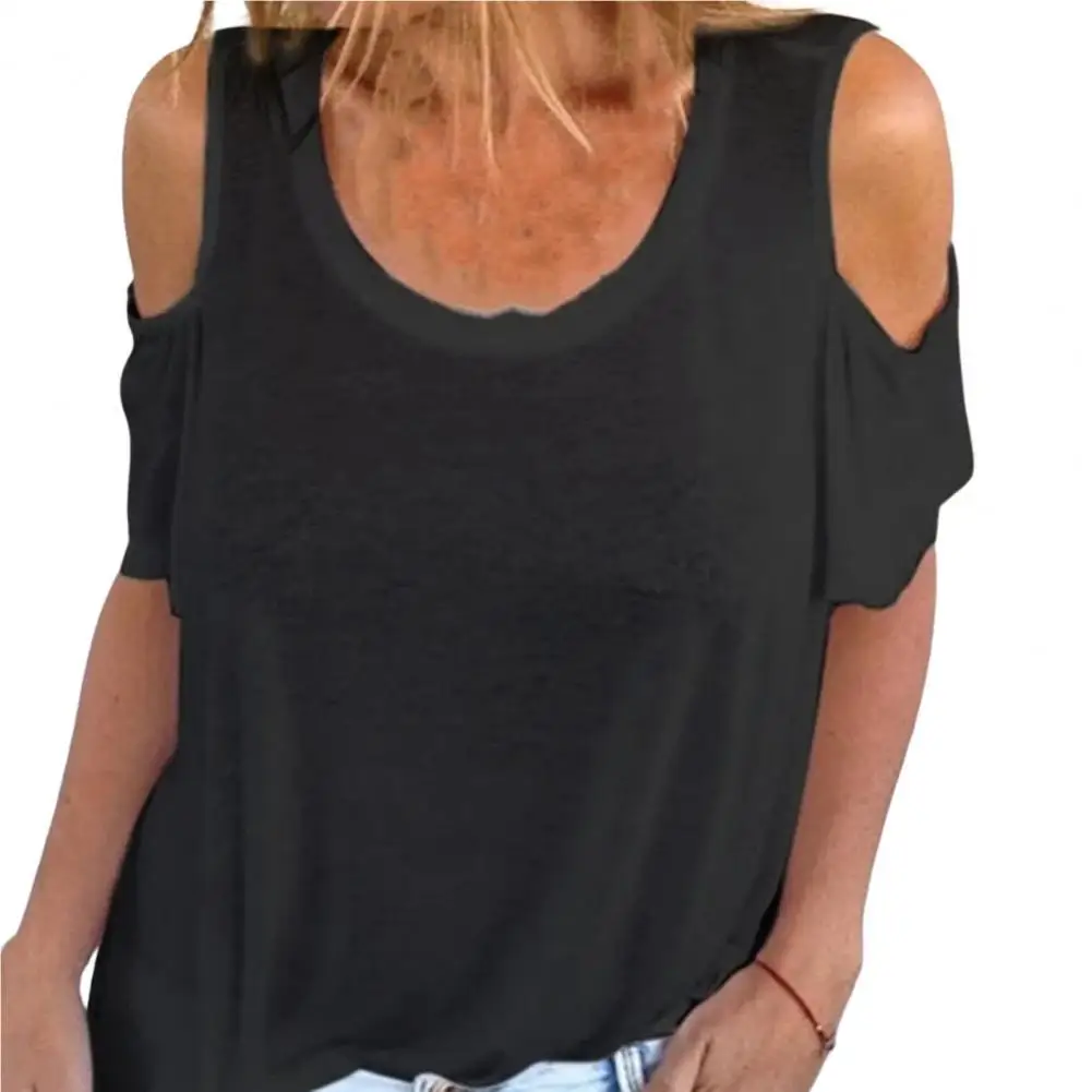 Женская свободная футболка с коротким рукавом повседневная Однотонная круглым