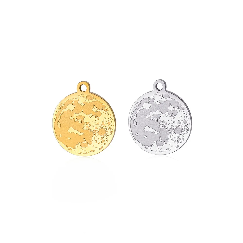 

2pcs Stainless Steel Gold Plated Moon Medallion Charms Celestial Pendant For Diy Necklace Bracelet Jewelry Making Findings