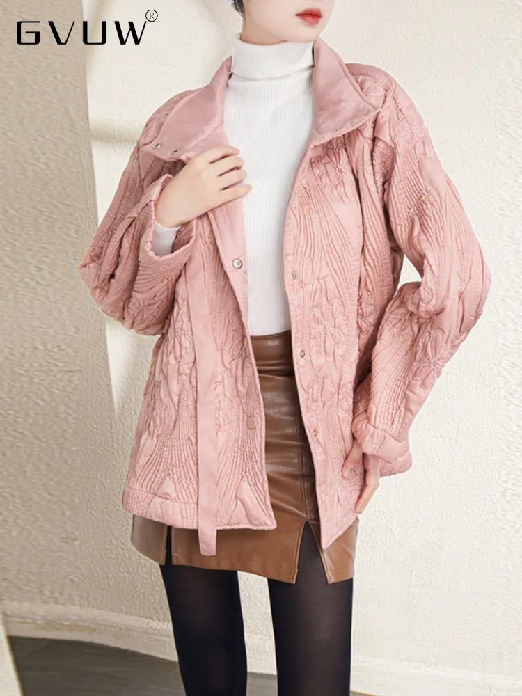 

Женское зимнее пальто GVUW с хлопковой подкладкой, плиссированное однобортное жаккардовое модное шикарное утепленное теплое Женское пальто ...