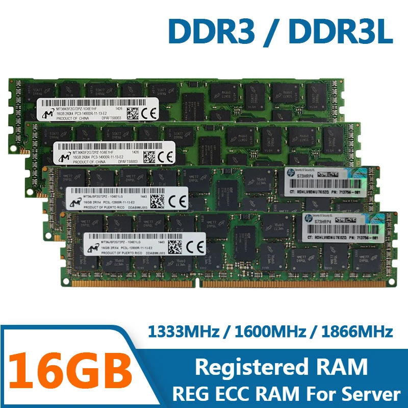 

16GB MICRON DDR3 DDR3L RAM 1333MHz 1600MHz 1866MHz Server Memory PC3L PC3-10600R 1.5V 1.35V REG ECC Registered Memoria RAM DDR3