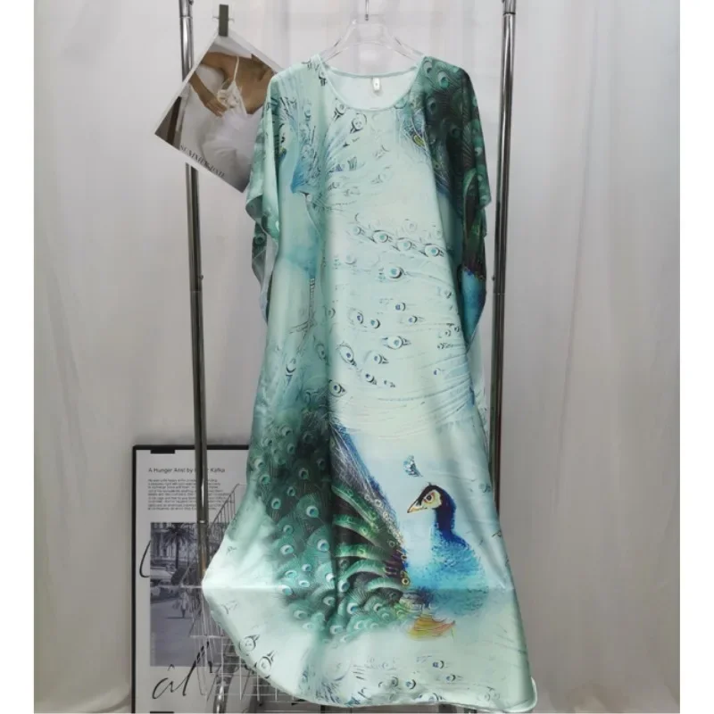 Женская элегантная ночная рубашка с принтом павлина свободная одежда для сна