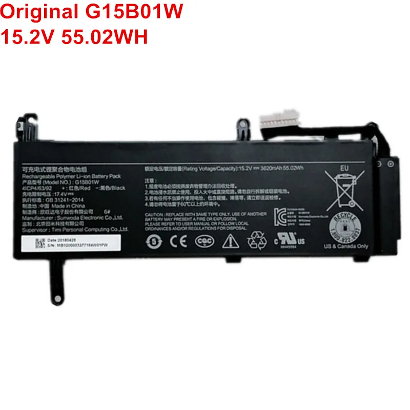 

15.2V 55.02WH Genuine Original G15B01W Laptop Battery For Xiaomi Gaming 15.6'' 7300HQ 1050Ti 1060 GTX1060 171502-AM 171502-AK