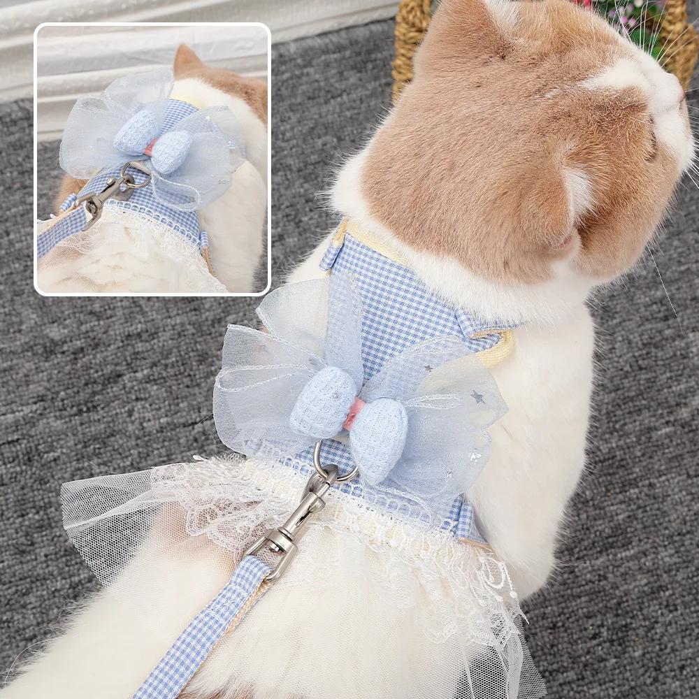 

2022 Pet Dog Harness Leash Cute Cotton Lace Bowknot Leashes Puppy Dog Cats Chest Vest Harness Leash Sets Chihuahua Traction Rope