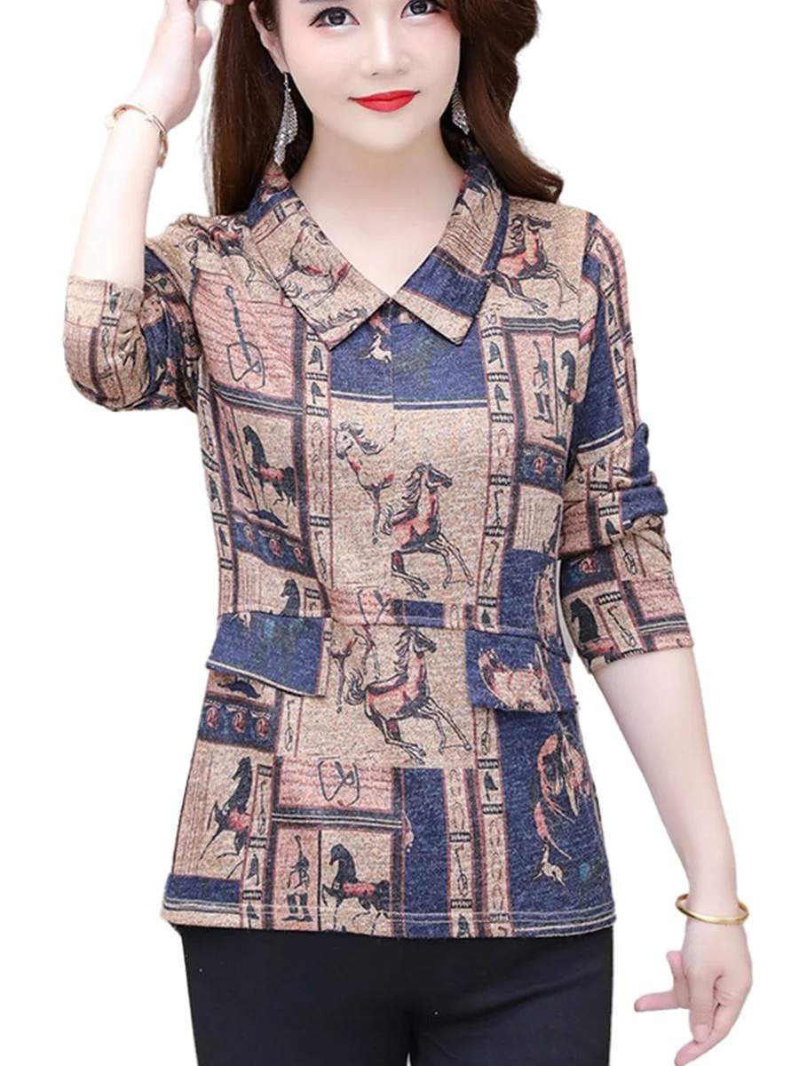 

5XL Women Spring Summer Blouses Shirts Lady Fashion Casual Short Sleeve Turn-down Collar Printing Blusas Tops CT0466