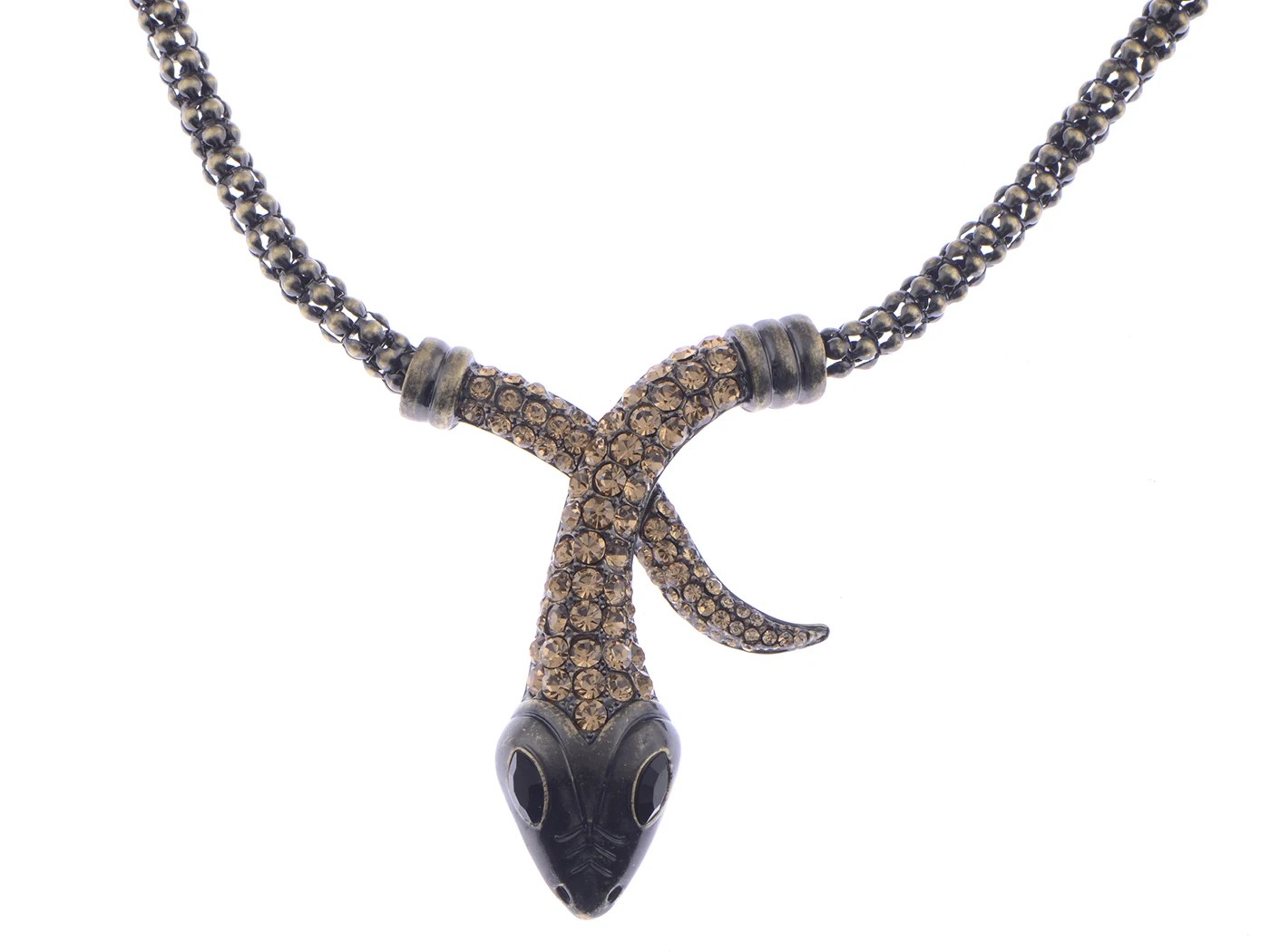 

Vintage Gold Tone Black Eye Snake Serpent Crystal Rhinestone Bendable Wrap Necklace