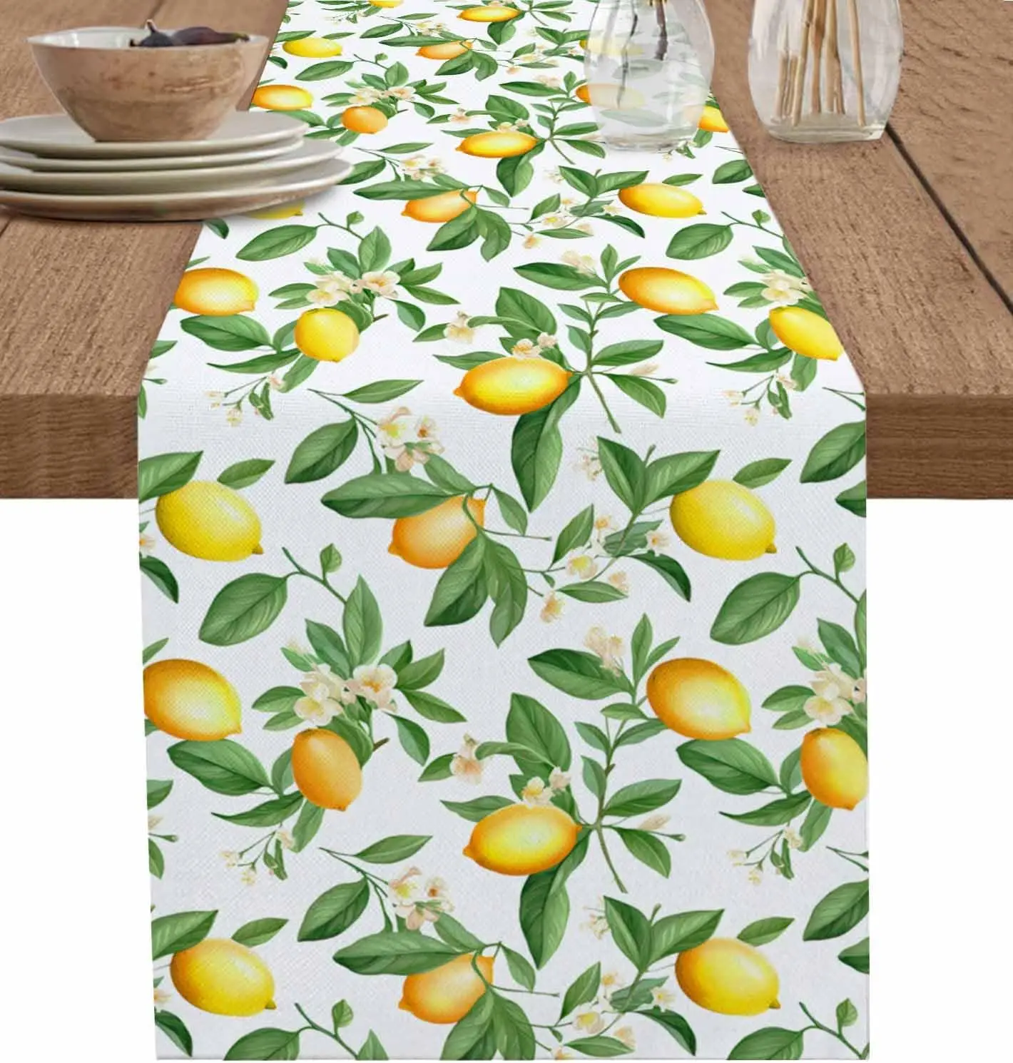 

Летняя льняная дорожка для стола с лимонным цветком, декор для праздничной вечеринки, многоразовая дорожка для кухонного обеденного стола, свадебные украшения