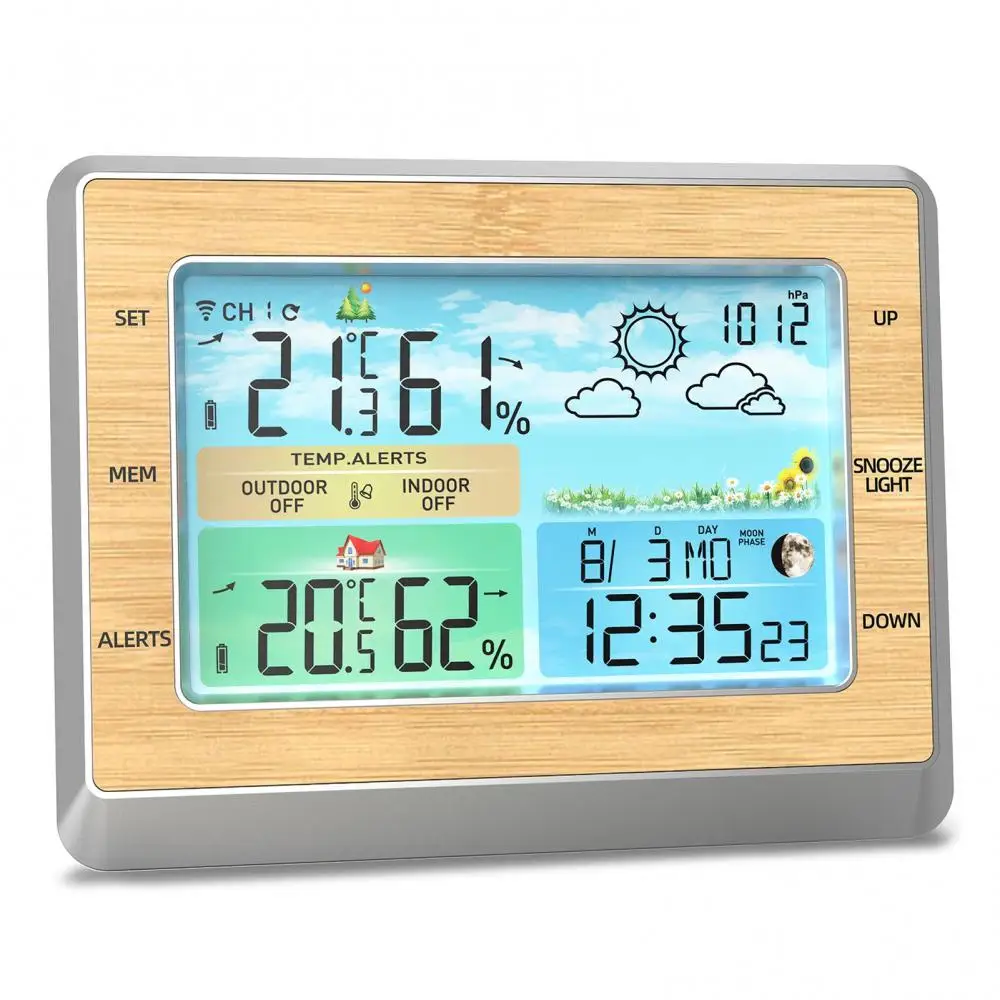 

Outdoor Weather Station 6 Inch Color Screen Time Perpetual Calendar Snooze Alarm Clock New Indoor Rf Wireless Thermometer