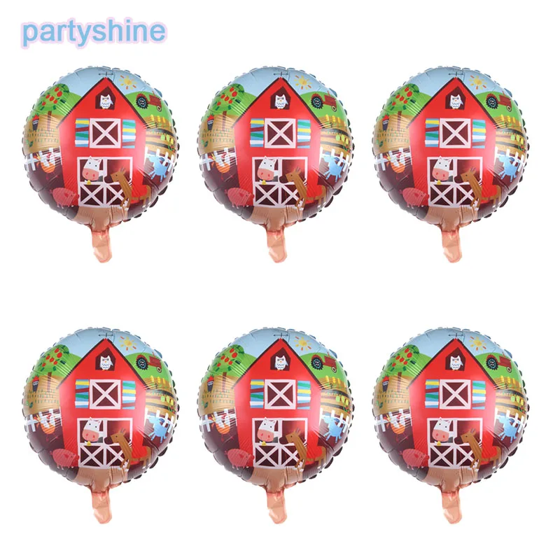 

6PCS 18inch Farm Balloon Red House Animal Foil Balloon For Farm Theme Party Decoration Kids Boy Happy Birthday Party Favors