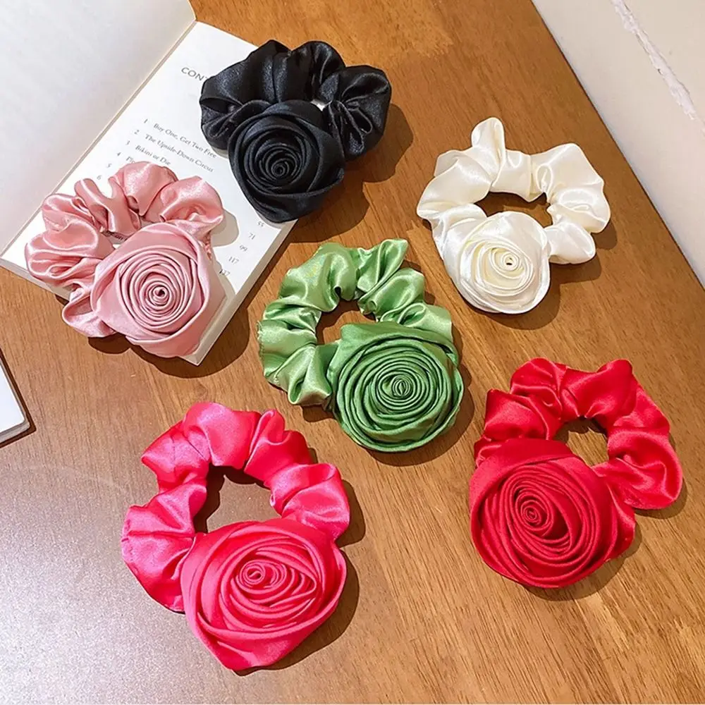 

Vintage Rose Hair Ring Temperament Silk Satin Flower Hair Rope Large Intestine Hair Ring Gentle Headwear Hair Accessories