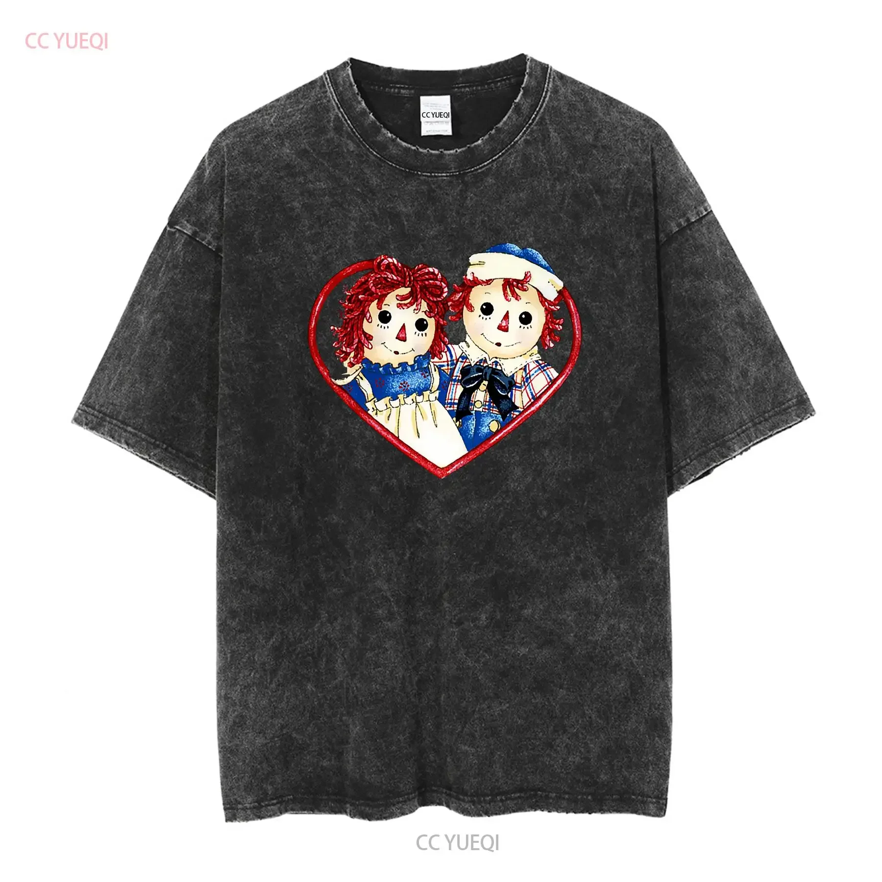 Фото Винтажная футболка из джерси Raggedy Ann and Andy Dolls с сердечками, винтажная стираная слегка дизайнерская одежда унисекс №2