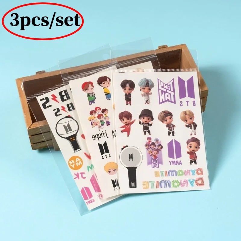 

3pcs/set Bangtan Boy Cute Anime Character KPOP Stars Pictures Stickers Mini Tattoo Photos Birthday Gift Toys