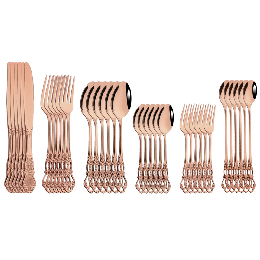 36 шт./компл. розовый зеркальный столовый набор столовых приборов из нержавеющей