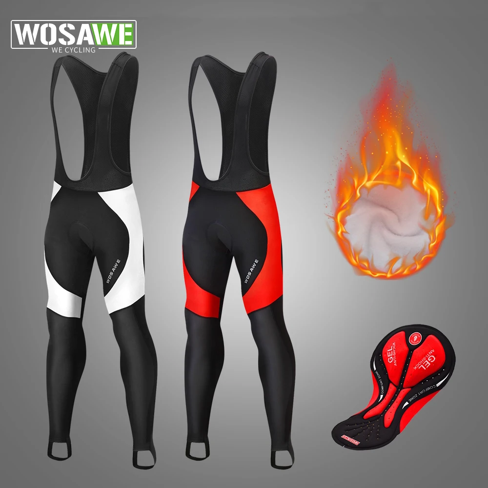 

WOSAWE Cycling Long Pants Men's Thermal Reflective Winter Bib Shorts 3D Gel Pad MTB Bike Trousers