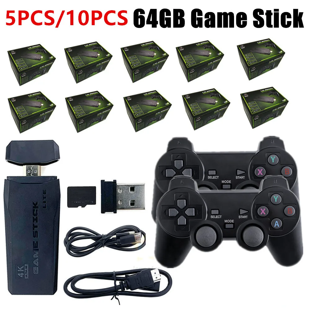 5PCS 10PCS Double handle Wireless Controller Game Stick 4K Video Game Console 2.4G 10000 games 64GB Retro games For PS1 GBA